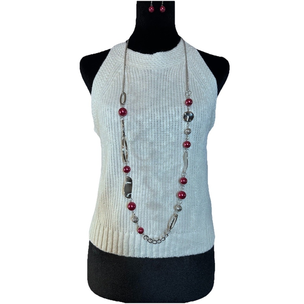 Marled Women's Sleeveless Knit Sweater Egret/Praline Small NWT Free Necklace Set